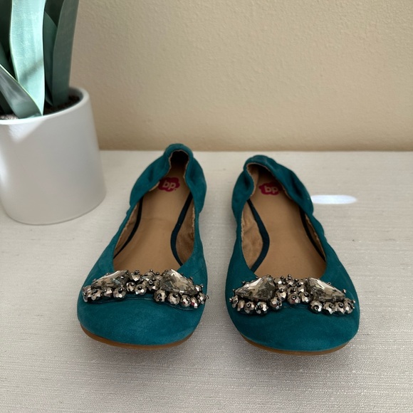 BP Nordstrom Turquoise Suede Leather Embellished Ballet Flats Woman’s 8.5 - Picture 4 of 8